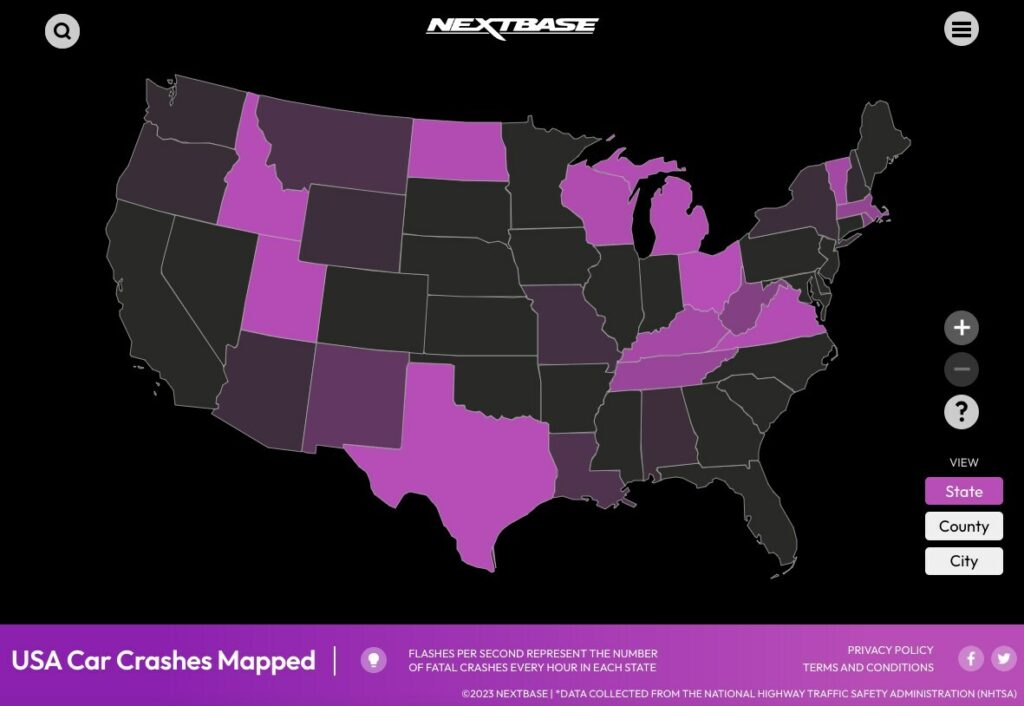 USA car crashes mapped- TV news thumbnail.